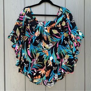 Terra & Sky Blouse Plus Size 1X Square Neck Peasant Top Wide Ruffle Sleeve Curvy